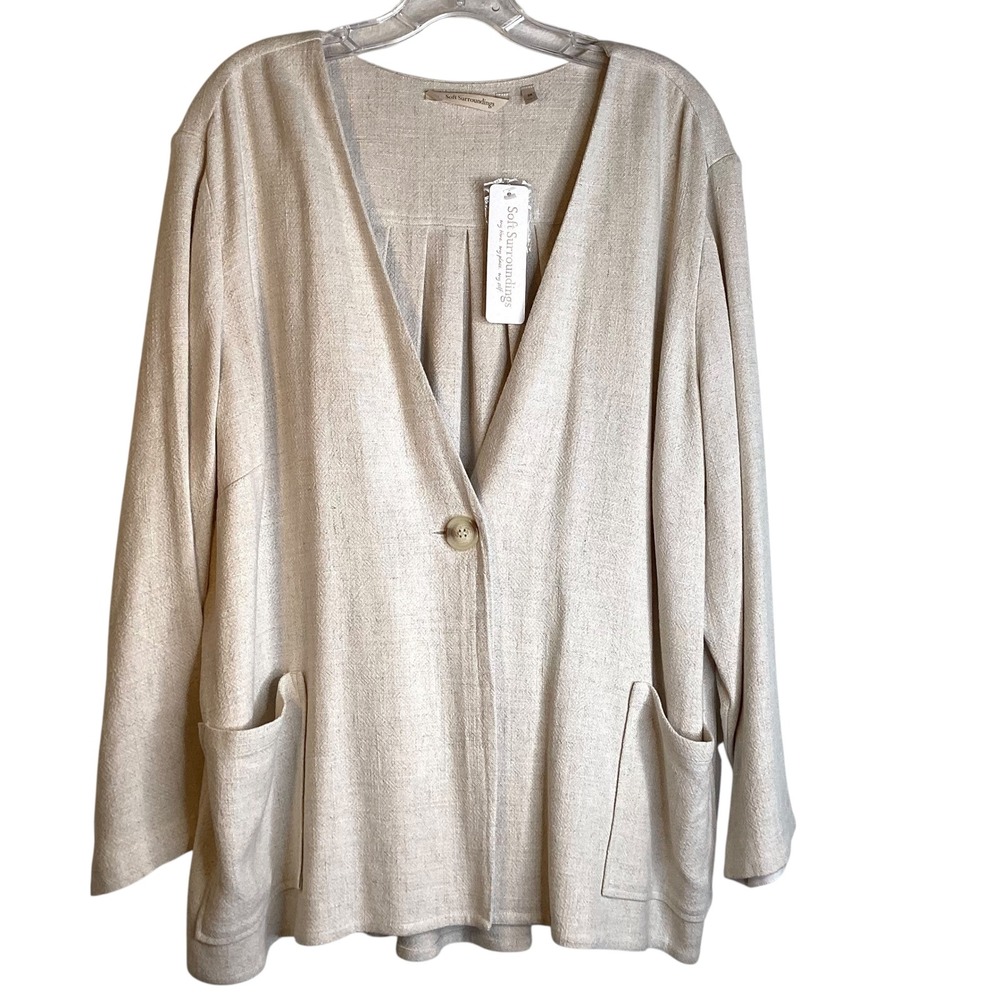 Soft Surroundings Nature Spirit Jacket Linen Blend‎ Womens 2X Tan Lagenlook NEW